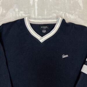 VTG Y2K Guess Shirt Mens XL Blue Waffle Knit Thermal Preppy 90s Retro Varsity